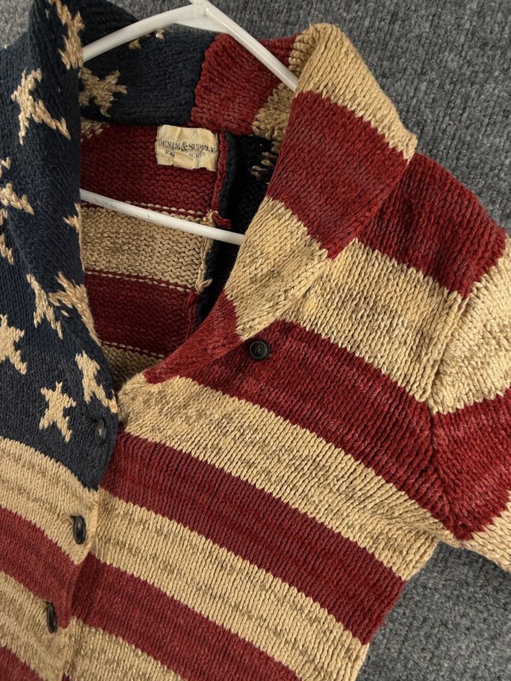 Ralph Lauren AOP Flag Sweater Chunky USA Colorful Stars Stripes Cotton Linen - Picture 4 of 16